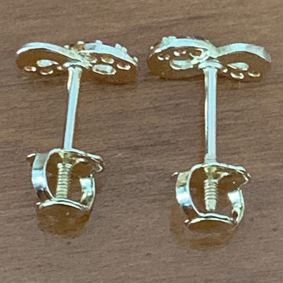 10k Gold + Ruby CZ Infinity Stud Earrings With Screw Backs. REAL GOLD - Picture 4 of 6